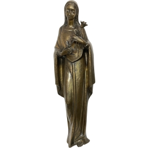 Frontansicht der Bronzefigur "Madonna mit Rose"