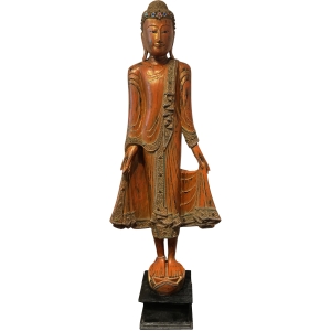 Buddhafigur aus Holz in Schwarz/Türkis/Gold, 99cm