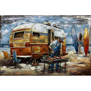 Metall - Wandbild "Wohnwagen am Strand"