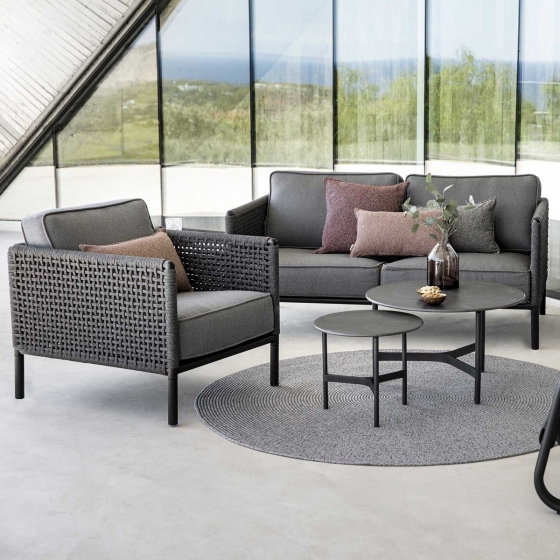 Cane-line Encore 2-Sitzer Loungesofa + Loungesessel in bordeauxrot